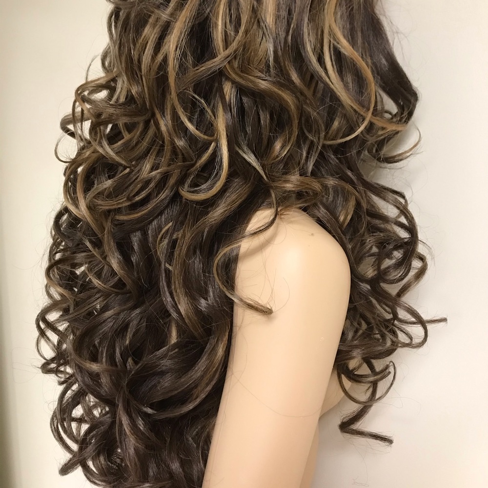 Human hair blend Wig/Highlighted brown tones